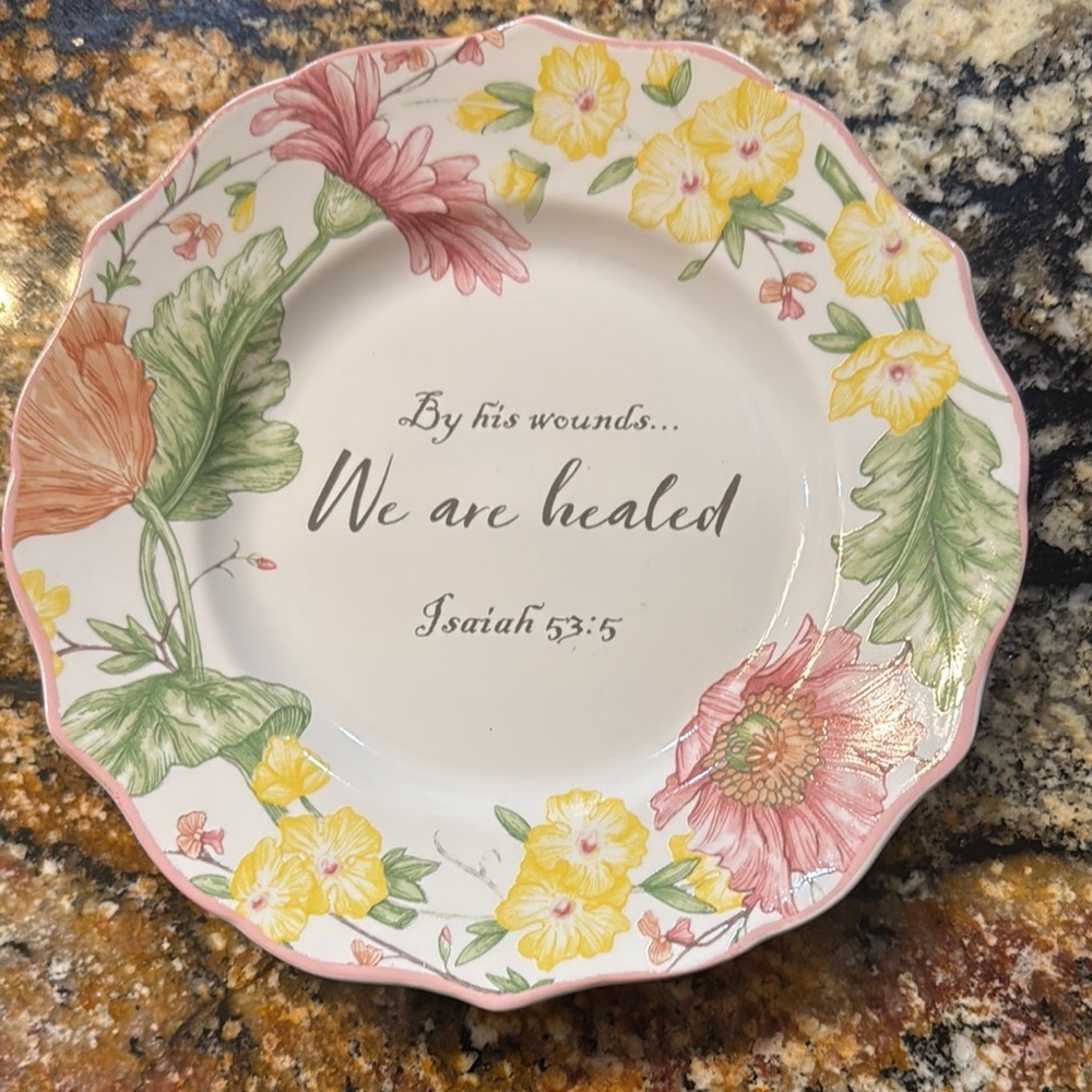 Coventry Floral Scripture Plate porcelain-‎ Pink, Yellow, Green